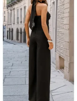 Hot Women's Normal Jumpsuit Elegant Solid Color Sleeveless Halter Neck Backless Party Regular Fit Black White Red Summer Women Jumpsuits