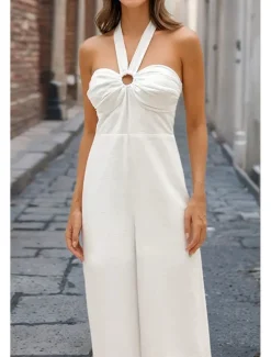 Hot Women's Normal Jumpsuit Elegant Solid Color Sleeveless Halter Neck Backless Party Regular Fit Black White Red Summer Women Jumpsuits