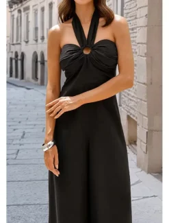 Hot Women's Normal Jumpsuit Elegant Solid Color Sleeveless Halter Neck Backless Party Regular Fit Black White Red Summer Women Jumpsuits
