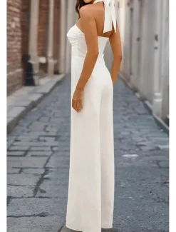 Hot Women's Normal Jumpsuit Elegant Solid Color Sleeveless Halter Neck Backless Party Regular Fit Black White Red Summer Women Jumpsuits