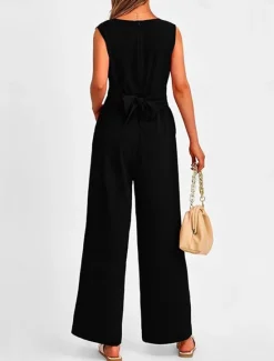 Sale Women's Normal Jumpsuit Elegant Solid Color Sleeveless V Neck Lace up Pocket Office Business Regular Fit Black Wine Army Green Summer Women Jumpsuits