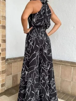 Sale Women's Normal Jumpsuit Elegant Striped Sleeveless Stand Collar Pocket Print Wedding Party Regular Fit Black White Yellow Summer Women Jumpsuits