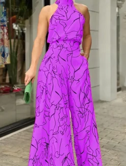 Sale Women's Normal Jumpsuit Elegant Striped Sleeveless Stand Collar Pocket Print Wedding Party Regular Fit Black White Yellow Summer Women Jumpsuits
