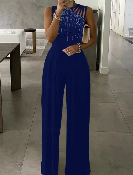New Women's Normal Jumpsuit Elegant Solid Color Sleeveless Round Neck High Waist Cut Out Wedding Party Slim Black Red Fall Women Jumpsuits