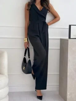 Online Women's Normal Jumpsuit Elegant Solid Color Sleeveless Straight V Neck Pocket Daily Regular Fit Black White Fuchsia Summer Women Jumpsuits