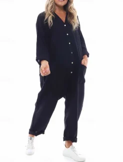 Hot Women's Normal Jumpsuit Fashion Streetwear Full Length Solid Color Patchwork Quick Dry Breathability Micro-elastic Black Blue Gray Spring & Fall Regular Fit Women Jumpsuits