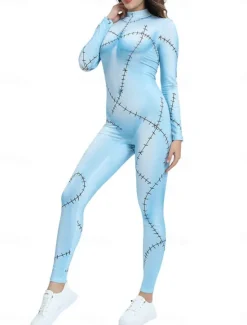 Women's Normal Jumpsuit Holiday Graphic Long Sleeve Turtleneck High Waist Print Party Halloween Regular Fit Black Blue Light Blue Summer Women Jumpsuits|Graphic Jumpsuit