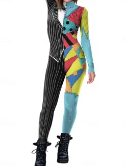 Women's Normal Jumpsuit Holiday Graphic Long Sleeve Turtleneck High Waist Print Party Halloween Regular Fit Black Blue Light Blue Summer Women Jumpsuits|Graphic Jumpsuit