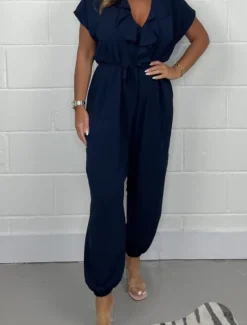 Discount Women's Normal Jumpsuit Skims Solid Color Short Sleeve T-shirt Sleeve Wide Leg V Neck Lace up Daily Regular Fit Black White Army Green Summer Women Jumpsuits