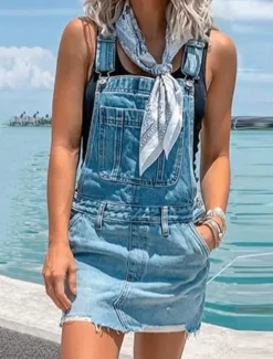 Outlet Women's Normal Jumpsuit Streetwear Solid Color Sleeveless Square Neck Buttons Pocket Street Daily Regular Fit Red Blue Green Summer Women Overalls