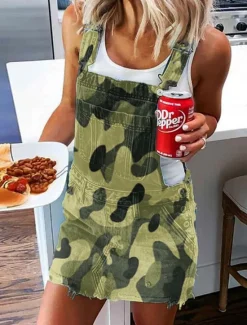 Outlet Women's Normal Jumpsuit Streetwear Solid Color Sleeveless Square Neck Buttons Pocket Street Daily Regular Fit Red Blue Green Summer Women Overalls