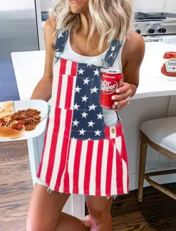 Outlet Women's Normal Jumpsuit Streetwear Solid Color Sleeveless Square Neck Buttons Pocket Street Daily Regular Fit Red Blue Green Summer Women Overalls