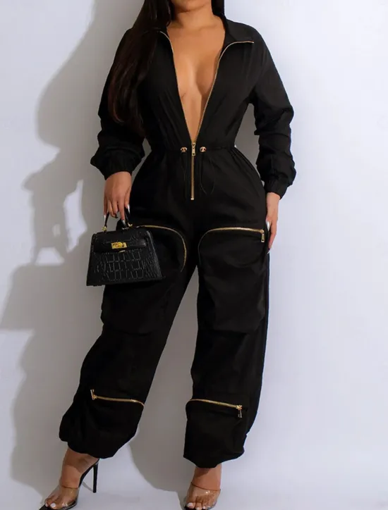 Women's Normal Jumpsuit Streetwear Solid Color Sleeveless Shirt Collar Zipper Pocket Street Daily Regular Fit Black White Fall Women Jumpsuits
