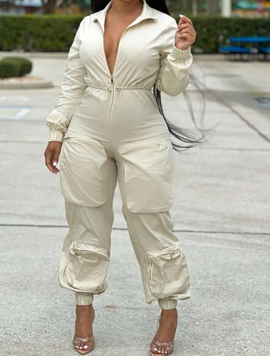 Women's Normal Jumpsuit Streetwear Solid Color Sleeveless Shirt Collar Zipper Pocket Street Daily Regular Fit Black White Fall Women Jumpsuits