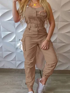Clearance Women's Normal Jumpsuit Streetwear Solid Color Sleeveless U Neck Pocket Street Daily Regular Fit Black Pink Green Summer Women Jumpsuits