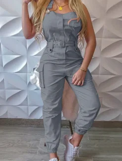 Clearance Women's Normal Jumpsuit Streetwear Solid Color Sleeveless U Neck Pocket Street Daily Regular Fit Black Pink Green Summer Women Jumpsuits