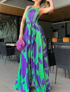 Best Women's Normal Jumpsuit Streetwear Floral Sleeveless Halter Neck High Waist Print Street Daily Regular Fit Red Summer Women Jumpsuits