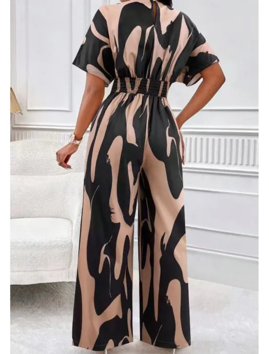 Discount Women's Normal Jumpsuit Streetwear Geometric Half Sleeve Batwing Sleeve V Neck Print Street Daily Loose Fit Brown Green Apricot Summer Women Jumpsuits