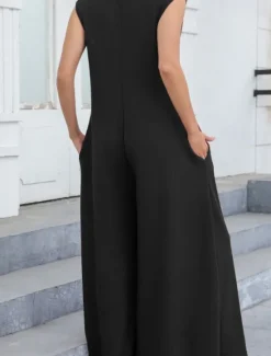 Online Women's Normal Jumpsuit Streetwear Solid Color Sleeveless V Neck Buttons Street Going out Regular Fit Black White Light Green Summer Women Jumpsuits