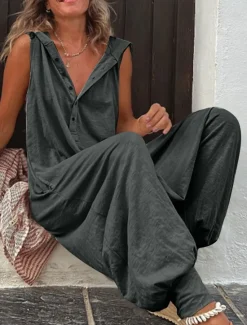 Women's Normal Jumpsuit Streetwear Solid Color Sleeveless V Neck Buttons Street Daily Regular Fit Wine Army Green Green Summer Women Jumpsuits