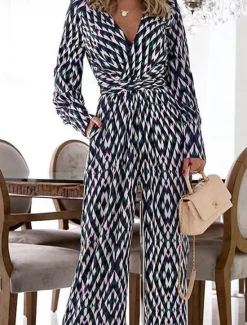 Sale Women's Normal Jumpsuit Streetwear Plaid Long Sleeve Wide Leg Deep V Pocket Print Vacation Street Regular Fit Fall Women Jumpsuits