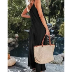 Sale Women's Normal Jumpsuit Streetwear Solid Color Sleeveless V Neck Backless Street Daily Regular Fit Black White Wine Summer Women Jumpsuits