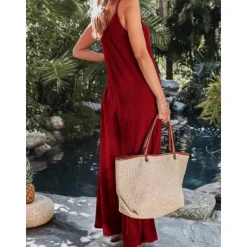 Sale Women's Normal Jumpsuit Streetwear Solid Color Sleeveless V Neck Backless Street Daily Regular Fit Black White Wine Summer Women Jumpsuits