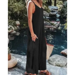 Sale Women's Normal Jumpsuit Streetwear Solid Color Sleeveless V Neck Backless Street Daily Regular Fit Black White Wine Summer Women Jumpsuits