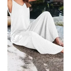 Sale Women's Normal Jumpsuit Streetwear Solid Color Sleeveless V Neck Backless Street Daily Regular Fit Black White Wine Summer Women Jumpsuits
