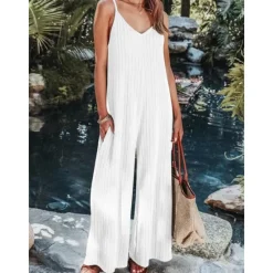 Sale Women's Normal Jumpsuit Streetwear Solid Color Sleeveless V Neck Backless Street Daily Regular Fit Black White Wine Summer Women Jumpsuits