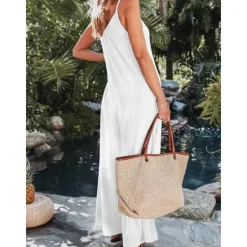 Sale Women's Normal Jumpsuit Streetwear Solid Color Sleeveless V Neck Backless Street Daily Regular Fit Black White Wine Summer Women Jumpsuits
