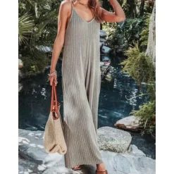 Sale Women's Normal Jumpsuit Streetwear Solid Color Sleeveless V Neck Backless Street Daily Regular Fit Black White Wine Summer Women Jumpsuits