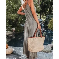 Sale Women's Normal Jumpsuit Streetwear Solid Color Sleeveless V Neck Backless Street Daily Regular Fit Black White Wine Summer Women Jumpsuits