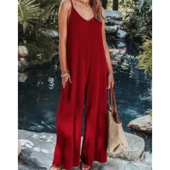 Sale Women's Normal Jumpsuit Streetwear Solid Color Sleeveless V Neck Backless Street Daily Regular Fit Black White Wine Summer Women Jumpsuits