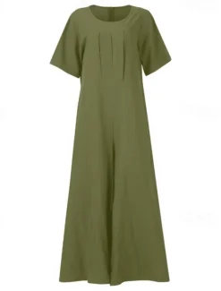 Sale Women's Normal Jumpsuit Streetwear Solid Color Short Sleeve Square Neck Street Going out Regular Fit Yellow Wine Army Green Summer Women Jumpsuits