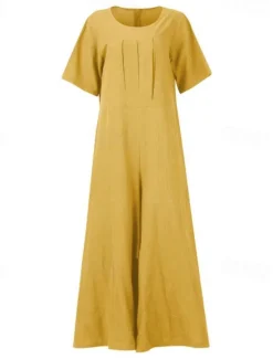 Sale Women's Normal Jumpsuit Streetwear Solid Color Short Sleeve Square Neck Street Going out Regular Fit Yellow Wine Army Green Summer Women Jumpsuits