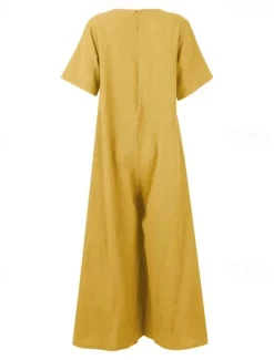 Sale Women's Normal Jumpsuit Streetwear Solid Color Short Sleeve Square Neck Street Going out Regular Fit Yellow Wine Army Green Summer Women Jumpsuits