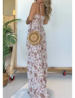 New Women's Normal Jumpsuit Streetwear Floral Spaghetti Strap V Neck Print Street Daily Regular Fit Pink Blue Khaki Summer Women Jumpsuits