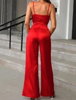 New Women's Normal Jumpsuit Streetwear Solid Color Sleeveless V Neck Backless High Waist Party Street Regular Fit Black Red Blue Spring Women Jumpsuits