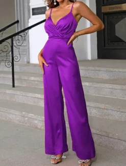 New Women's Normal Jumpsuit Streetwear Solid Color Sleeveless V Neck Backless High Waist Party Street Regular Fit Black Red Blue Spring Women Jumpsuits