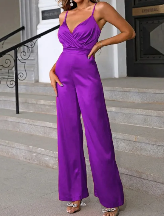 New Women's Normal Jumpsuit Streetwear Solid Color Sleeveless V Neck Backless High Waist Party Street Regular Fit Black Red Blue Spring Women Jumpsuits