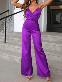 New Women's Normal Jumpsuit Streetwear Solid Color Sleeveless V Neck Backless High Waist Party Street Regular Fit Black Red Blue Spring Women Jumpsuits