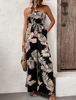 Sale Women's Normal Jumpsuit Streetwear Print Sleeveless Strapless Backless High Waist Street Daily Regular Fit Summer Women Jumpsuits