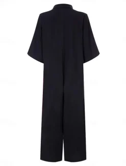 Best Women's Normal Jumpsuit Streetwear Solid Color Half Sleeve Shirt Collar Buttons Daily Holiday Regular Fit Black White Khaki Summer Women Jumpsuits