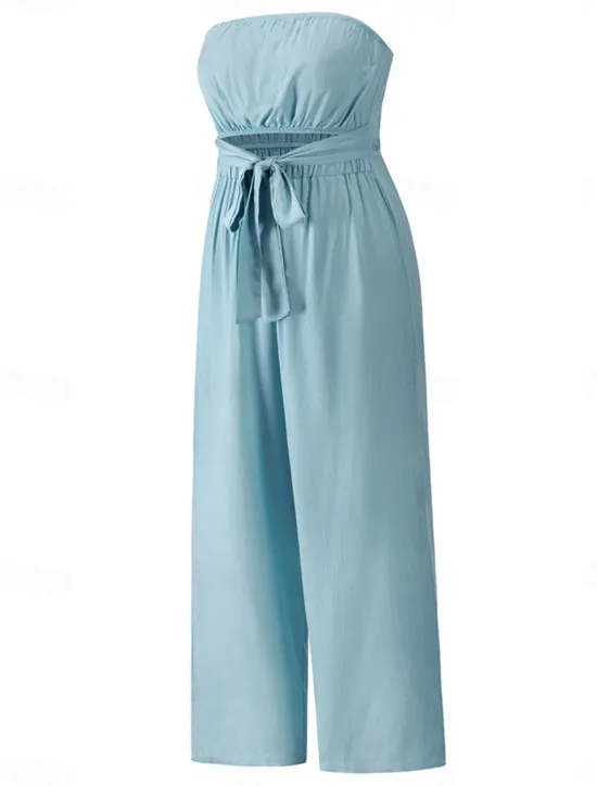 New Women's Normal Jumpsuit Streetwear Solid Color Sleeveless Strapless Lace up Backless Street Daily Regular Fit White Green Apricot Summer Women Jumpsuits