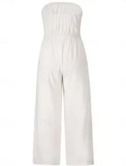 New Women's Normal Jumpsuit Streetwear Solid Color Sleeveless Strapless Lace up Backless Street Daily Regular Fit White Green Apricot Summer Women Jumpsuits