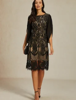 Women's Normal Knee Length Dress Dress Elegant Vintage Split Sleeve Party Wedding Guest Cocktail Party Regular Fit 3/4 Length Sleeve Crew Neck Summer Spring Fall Women Cocktail Dress