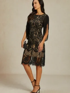 Women's Normal Knee Length Dress Dress Elegant Vintage Split Sleeve Party Wedding Guest Cocktail Party Regular Fit 3/4 Length Sleeve Crew Neck Summer Spring Fall Women Cocktail Dress