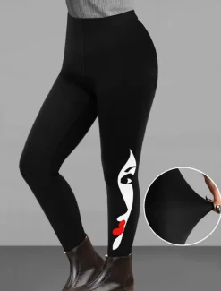 Outlet Women's Normal Leggings Designer Casual Ankle-Length High Rise Gradient Elastic Waist Print Breathability Comfortable High Elasticity Daily Wear Dark Chocolate Brown black Dark red Spring, Fall Women Leggings