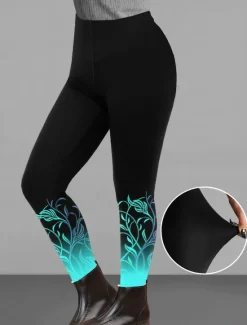 New Women's Normal Leggings Designer Casual Ankle-Length High Rise Gradient Flower Elastic Waist Print Breathability Comfortable High Elasticity Casual Daily Wear Dark Chocolate Brown black Gray yellow Women Leggings